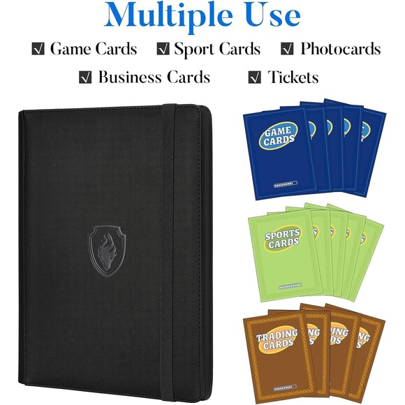 fabmaker card binder enhanced 9 Pocket for 540 Cards PU Cover Trading Card Binder Sturdy Card Collection Album Sleek Card Holder Folders for YuGiOh Four - Premium 9 Pocket